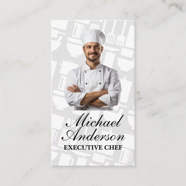 Tarjeta De Visita Chef sonriendo en uniforme | Culinario | Restauran (Anverso)