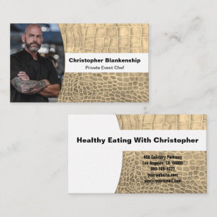 Tarjeta De Visita Chef Tan Cuero Faux Serpiente Foto Personalizada