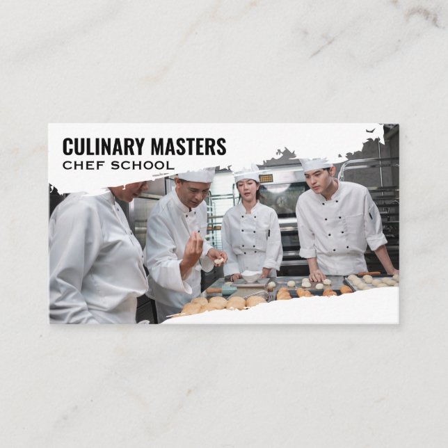 Tarjeta De Visita Chefs con uniformes aprendiendo pasteles (Anverso)