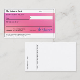 Tarjeta De Visita Cheque en blanco: Ley de Aura Rosa, abundancia de