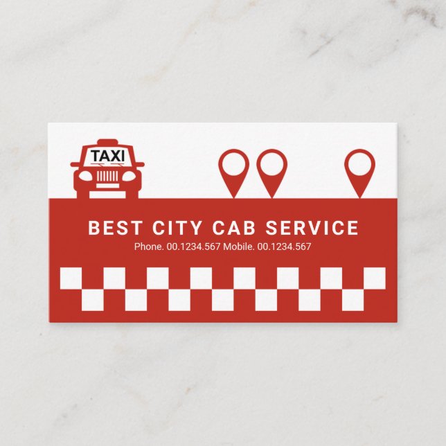 Tarjeta De Visita Cheques Blancos Taxi Rojo Localización Iconos Cab  (Anverso)