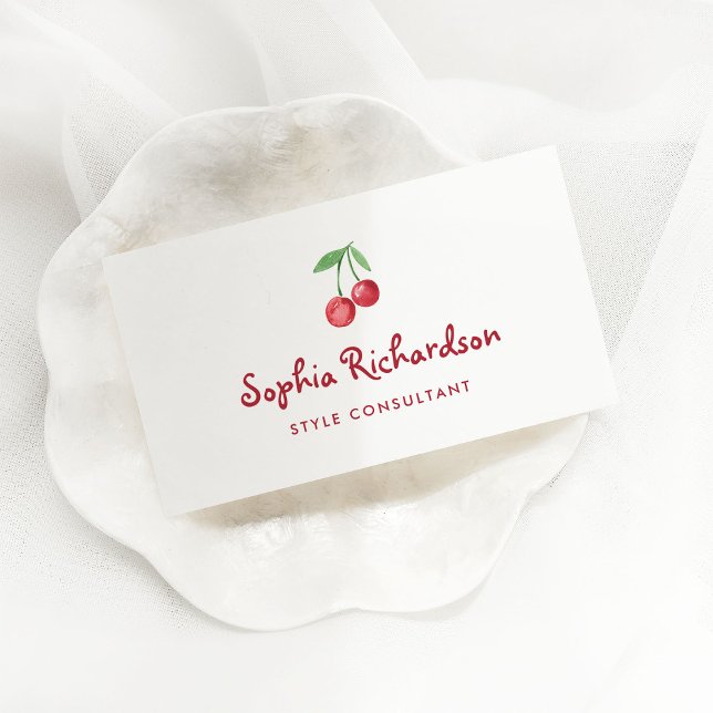 Tarjeta De Visita Cherries Retro Rojo Whimsical | Código QR (Subido por el creador)