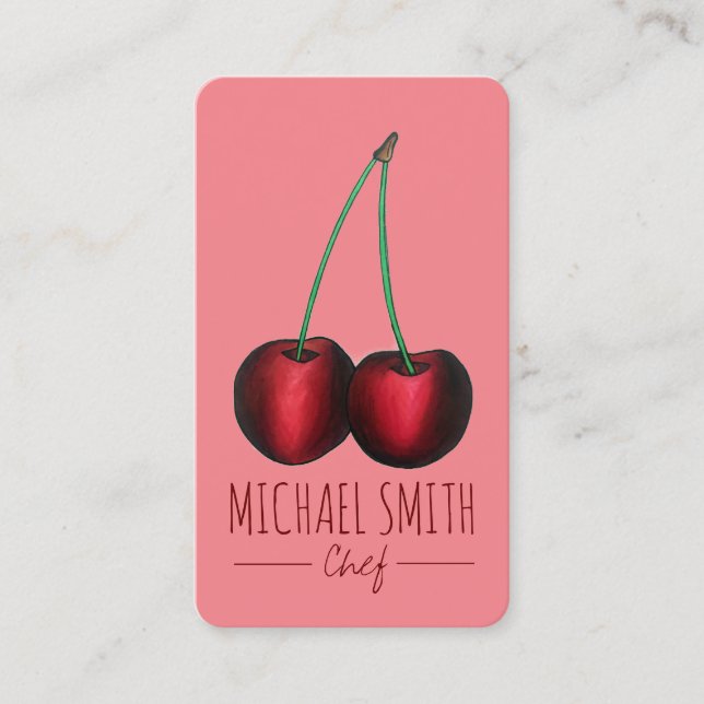 Tarjeta De Visita Cherries Ripe Red Cherry Fruit Chef Jam Casero (Anverso)