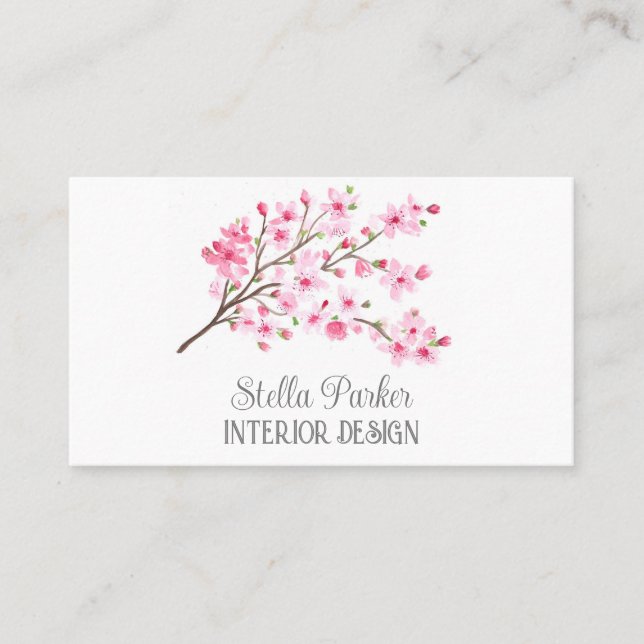 Tarjeta De Visita Cherry Blossom Elegant Floral Spring Card (Anverso)