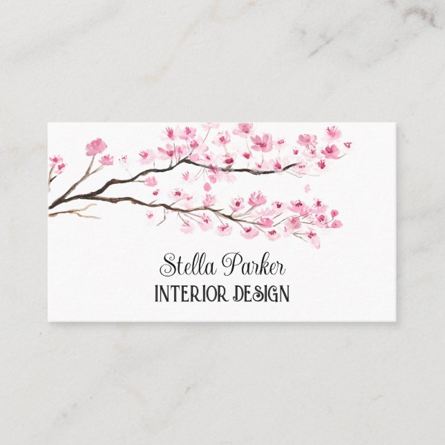 Tarjeta De Visita Cherry Blossom Elegant Floral Spring Card (Anverso)