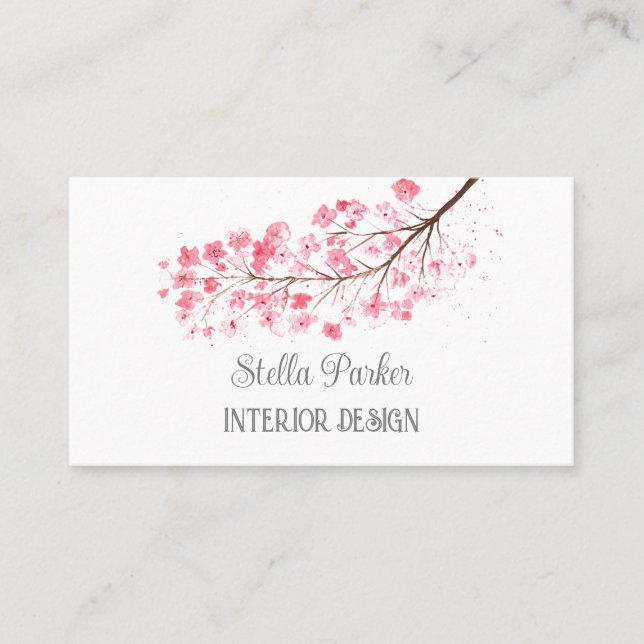Tarjeta De Visita Cherry Blossom Elegant Floral Spring Card (Anverso)