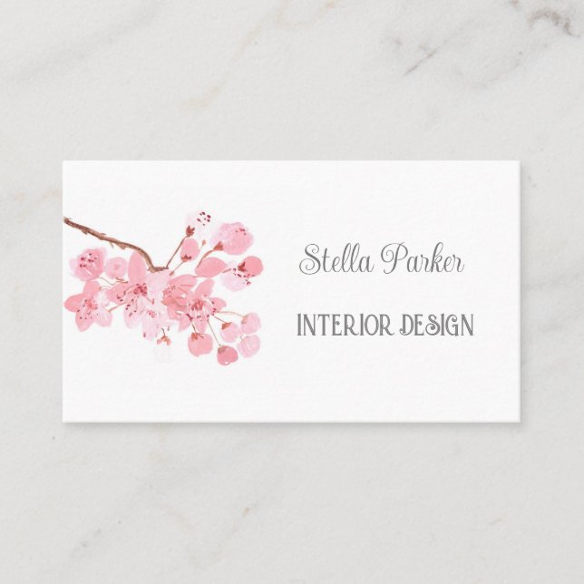Tarjeta De Visita Cherry Blossom Elegant Floral Spring Card (Anverso)