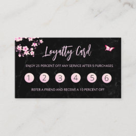 Tarjeta De Visita Cherry Blossom Lealty Card Pink Black Marble