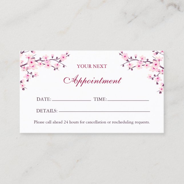 Tarjeta De Visita Cherry Blossom Pink White AppointCard Card (Anverso)