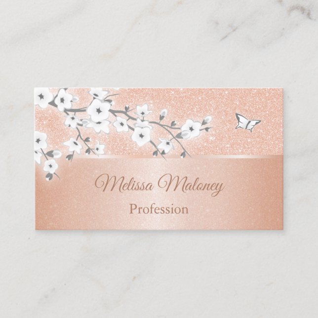 Tarjeta De Visita Cherry Blossom Rosa Gold Gray (Anverso)