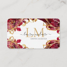 Tarjeta De Visita Cherry Red & Gold Monogram Script