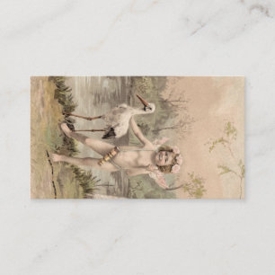 Tarjeta De Visita Cherub vintage con cigüeña por lago