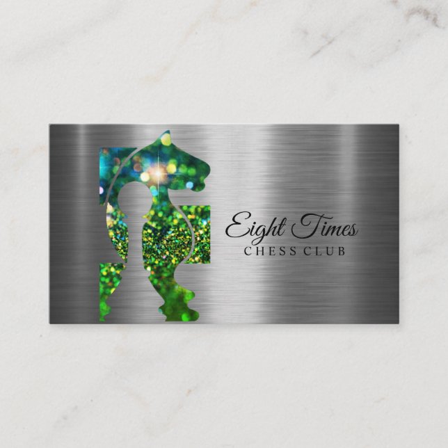 Tarjeta De Visita Chess Club King Metallic Silver Faux (Anverso)