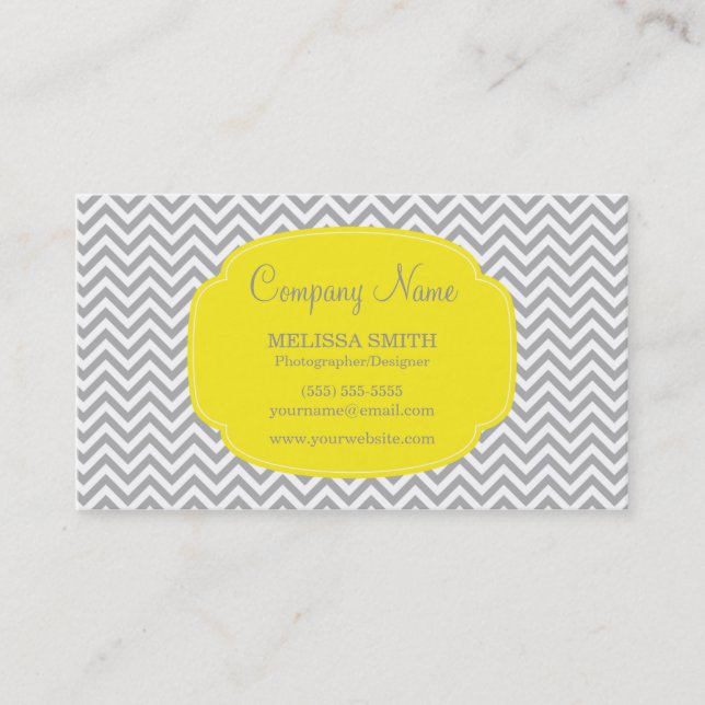 Tarjeta De Visita Chevron amarillo gris de muy buen gusto (Anverso)