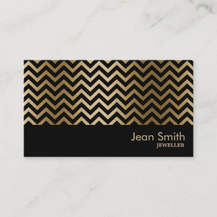 Tarjeta De Visita Chevron Black & Gold Stripes Joyería