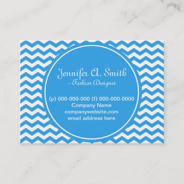 Tarjeta De Visita chevron blanco y azul, moderno, clásico y brillant (Anverso)