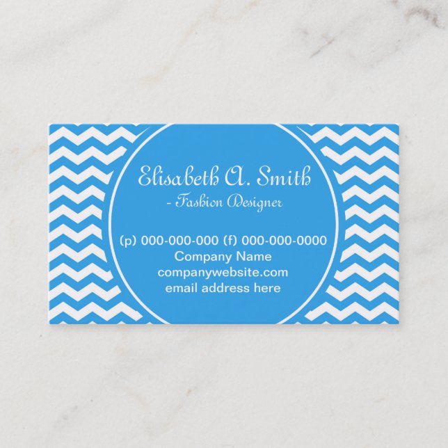 Tarjeta De Visita chevron blanco y azul, moderno, clásico y brillant (Anverso)
