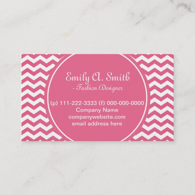 Tarjeta De Visita chevron blanco y rosa de diseño (Anverso)