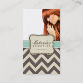 Tarjeta De Visita Chevron elegante Brown moderno, verde y beige