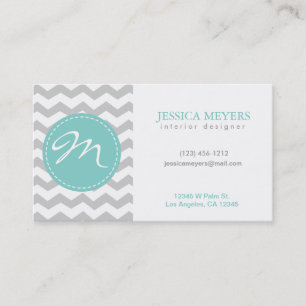 Tarjeta De Visita Chevron gris y blanco elegante con el monograma