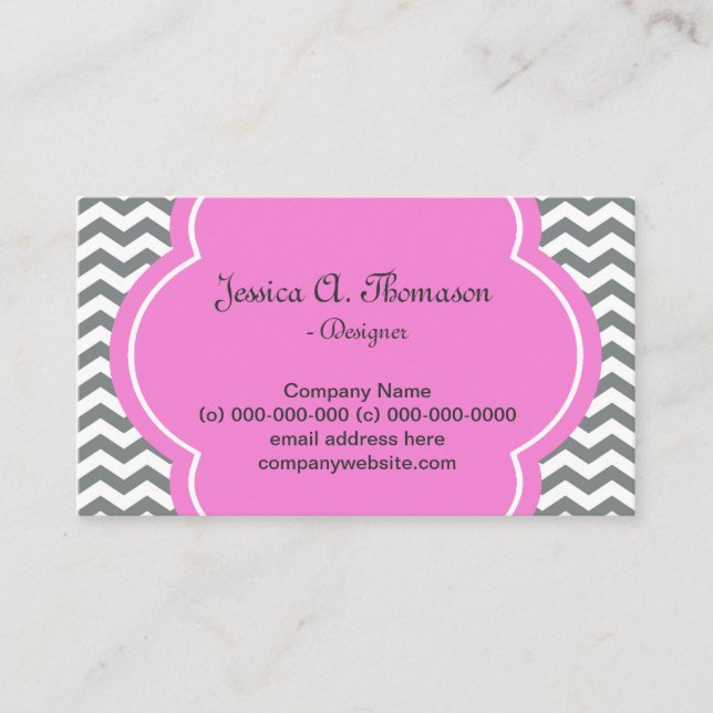 Tarjeta De Visita Chevron gris y blanco moderno, elegante y moderno (Anverso)