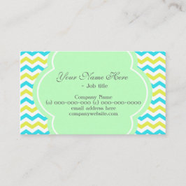 Tarjeta De Visita Chevron moderno, elegante, azul y verde lima