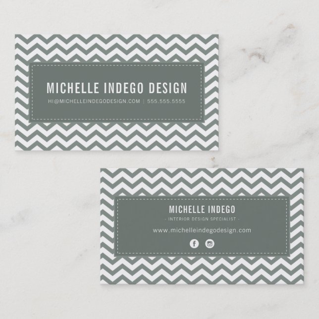 Tarjeta De Visita CHEVRON PATTERN preppy moderno gris fresco (Anverso / Reverso)