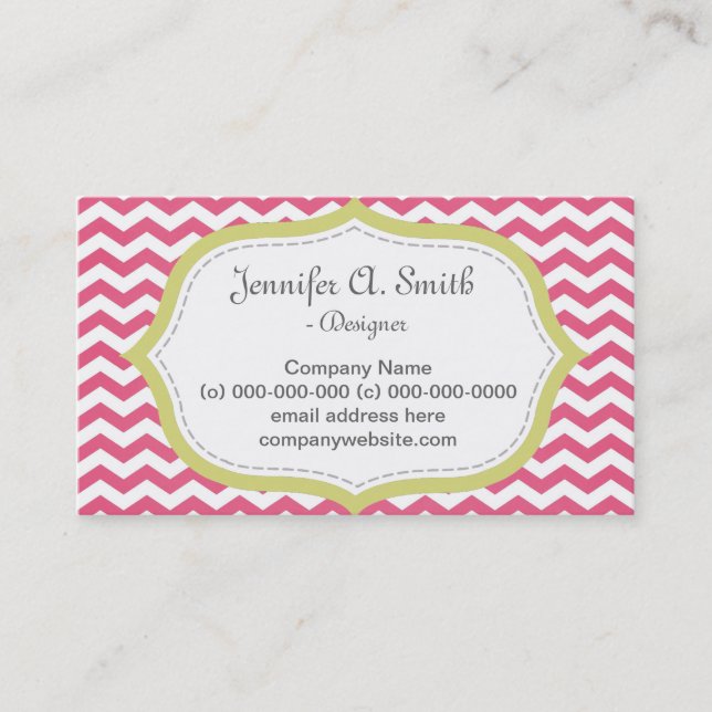 Tarjeta De Visita Chevron rosa moderno, elegante y encantador (Anverso)