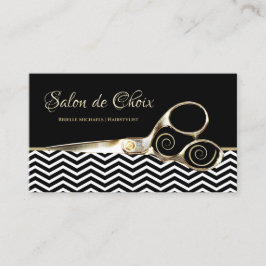 Tarjeta De Visita Chevron Stripes Salon Gold Hairstylist Scisors
