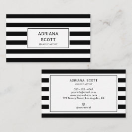 Tarjeta De Visita Chic Belleza Profesional Raya Negra Blanca