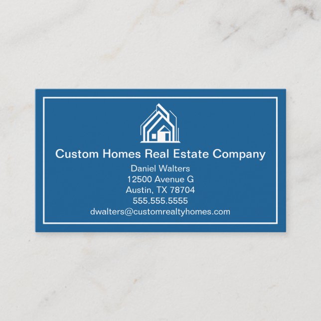 Tarjeta De Visita Chic Blue White Real Estate Company House (Anverso)