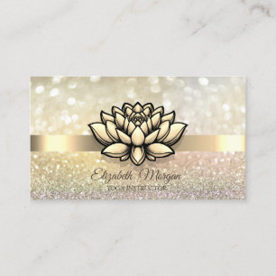 Tarjeta De Visita Chic Bokeh Gold, Lotus  Instructor de Yoga