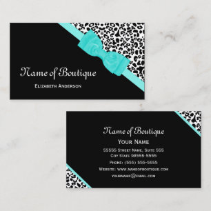 Tarjeta De Visita Chic Boutique Lazo Acuático Leopardo Negro y Blanc