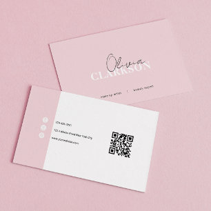 Tarjeta De Visita Chic Código Qr Minimalista Rosa Suave