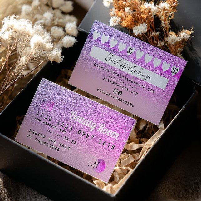 Tarjeta De Visita Chic Credit card pink purple glitter loyalty (Chic Credit card pink purple glitter loyalty)