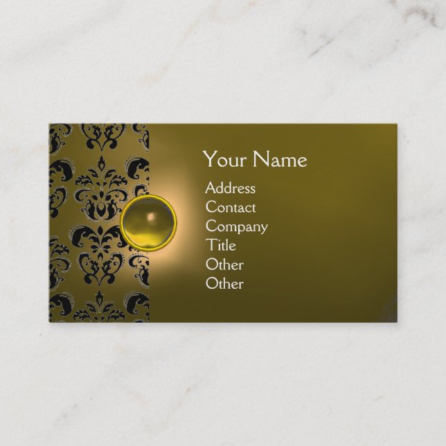 Tarjeta De Visita CHIC DAMASK GEM  MONOGRAM amarillo (Anverso)