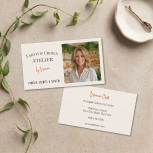 Tarjeta De Visita Chic Earthy Cream Cabello Atelier Estilista Foto