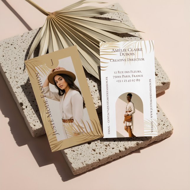 Tarjeta De Visita Chic Elegant Luxury Gold Palm Tree Photo Monogram (Chic Elegant Luxury Gold Palm Tree Photo Monogram Business Card)