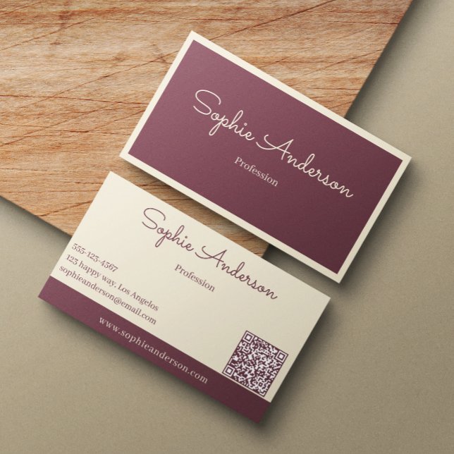 Tarjeta De Visita Chic Elegant Mauve & Cream with QR Code  (Subido por el creador)