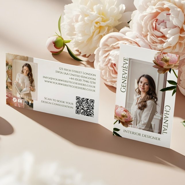 Tarjeta De Visita Chic Elegant Modern Blush Pink & Gold Floral Photo (Chic Elegant Modern Blush Pink & Gold Floral Photo Business Card)