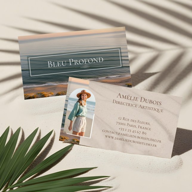Tarjeta De Visita Chic Elegant Ocean Shoreline Luxury Feminine Photo (Chic Elegant Ocean Shoreline Luxury Feminine Photo Business Card)