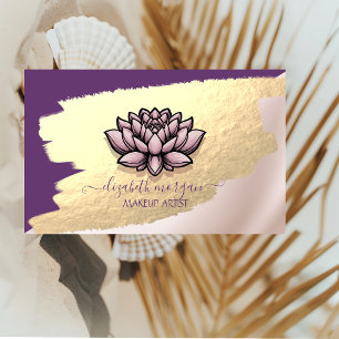 Tarjeta De Visita Chic Faux Hoja de Oro Pincelada,Loto