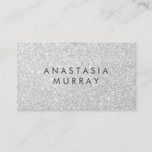 Tarjeta De Visita Chic, Femenina y Glam Gris Plata Brillo Destellos