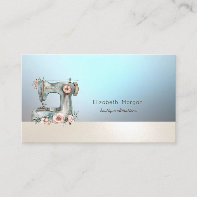 Tarjeta De Visita Chic Floral Sewing Machine Blue Business Card (Anverso)