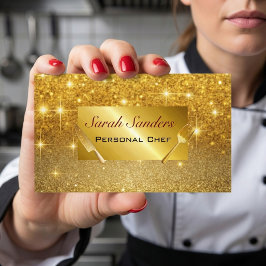 Tarjeta De Visita Chic glam Chef Personal Catering Oro Brillo 