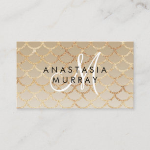 Tarjeta De Visita Chic Glam Gris Dorado Sirena Brillo Monograma Nomb