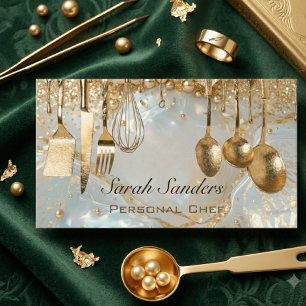 Tarjeta De Visita Chic glam Personal Chef Catering Gold Glitter