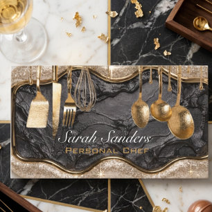 Tarjeta De Visita Chic glamuroso Chef Personal Catering Brillo Dorad