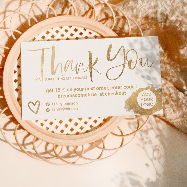 Tarjeta De Visita Chic gold brush font white chic order thank you (Subido por el creador)