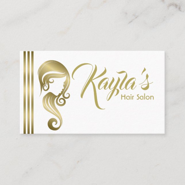 Tarjeta De Visita Chic Gold Glam Salón de Belleza Cabello y Maquilla (Anverso)